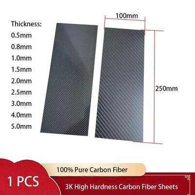 3K Carbon Fiber Panel 100mm x 250mm - 0.5–5mm Twill/Plain Matte/Glossy for CNC, DIY, Aerospace